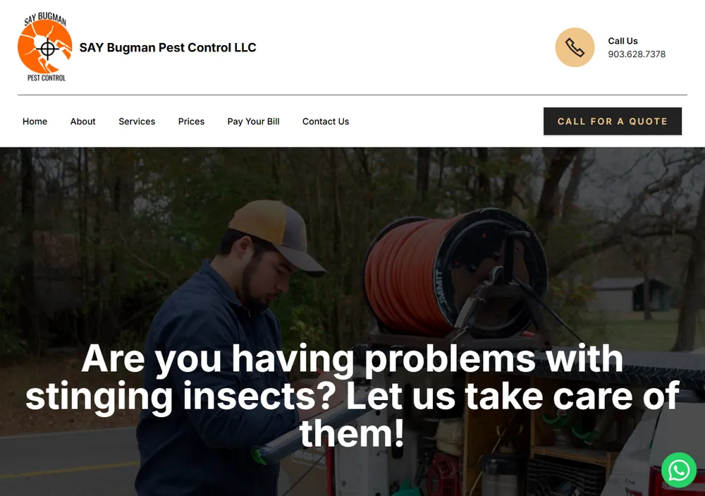 The old Say Bugman website, built from a page-builder template